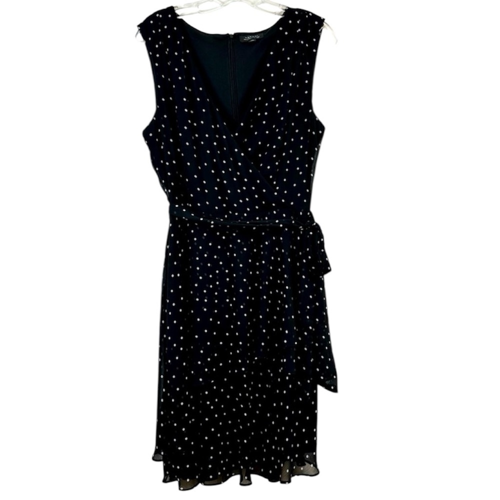 Tahari ASL Black White Polka Dot Wrap Dress Sz 14
